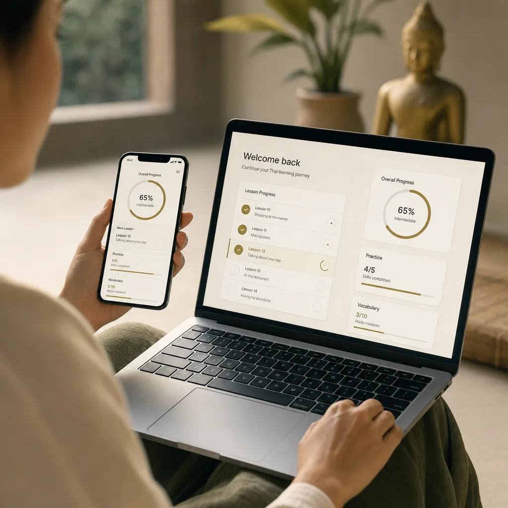 Inside the program: course dashboard with modules, lessons and reference guides
